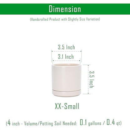 D'vine Dev 2-Pack Ceramic Pots with Saucers, Oatmeal, 3.5 in, 94-V-A-8 | Modern Cylinder Design, Glazed Ceramic, Drainage Hole & Saucer Included, High Temperature Fired, Elegant Home Accent - color: Oatmeal, size: 3.5 Inch