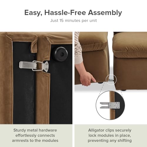 mopio Oversized Modular Sectional Sofa with Fully Removable Covers and Storage, Convertible U, L-Shaped and Sleeper Sectional, Modern Couches with Ottoman Chaise (Hazelnut Velvet, 3 Seater) - color: [Gen 2] Hazelnut Velvet, size: 3 Seater