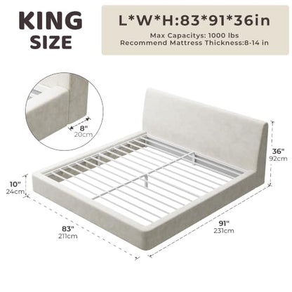 RECCI AirFrame King Upholstered Bed Frame with Ergonomic Angled Headboard | Ergonomic Angled Headboard, 360° Soft Foam Surround, Low Profile Cloud Bed Frame, No Box Spring Required, Easy Assembly - color: Beige Chenille, size: King