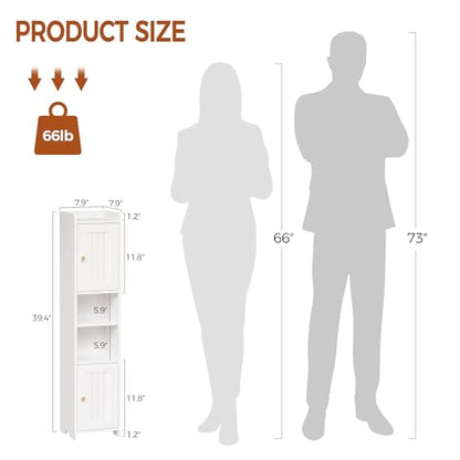ANWBROAD Slim Bathroom Storage Cabinet with 2 Doors and Adjustable Shelf | Corner Narrow Cabinet Freestanding Small Bathroom Organizers and Storage for Small Spaces,Kitchen,Living Room White USBC011W
