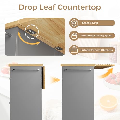 JY QAQA 40" Kitchen Island Cart Furniture cart on Wheels Rolling Portable Dining Room Serving Utility Carts Mobile Movable with Drawers Cabinet,Grey - color: Grey, size: 40-IN