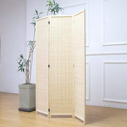 3 Panel Room Divider and Folding Panel Screen,Bamboo Panel Divider Screen for Room Separation,Beige,67" H x 46" W - color: Beige, size: 3 Panel