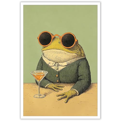 Funny Frog With Cocktail Poster Whimsical Animal Canvas Wall Art Abstract Cute Anthropomorphic Animal Prints Painting For Living Room Bedroom Apartment Wall Decor 16x20in Unframed - color: style 04, size: 16"L x 20"W