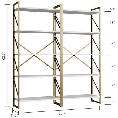 Shintenchi 2 Pieces 5 Tiers Bookshelf, Classically Tall Bookcase Shelf, Industrial Book Rack, Modern Book Holder in Bedroom/Living Room/Home/Office, Storage Rack Shelves for Books/Movies-Gold - color: 2pcs/Gold