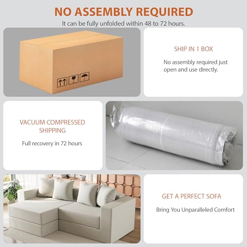 Modular Boneless Loveseat, L-Shape Cloud-Like Sectional Couch with High-Density Memory Foam, Convertible Comfy Couch for Living Room Apartment Small Space - No Assembly Required, White - color: White