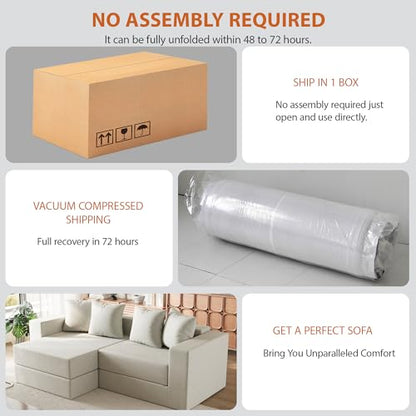 Modular Boneless Loveseat, L-Shape Cloud-Like Sectional Couch with High-Density Memory Foam, Convertible Comfy Couch for Living Room Apartment Small Space - No Assembly Required, White - color: White