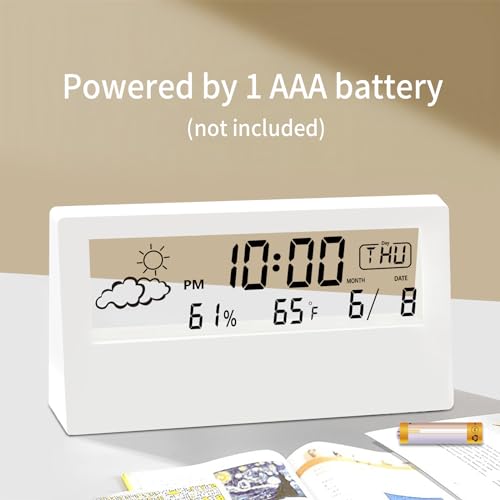 Digital Alarm Clock,Transparent Modern Design, Temperature, Humidity, Snooze, Aesthetic Home & Office Decor, Battery Operated Desk Clock for Office,Living Room,Shelf, Bedroom, White