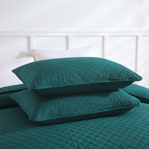 Wistown Cotton King Bedspread Quilt Bedding Set, Turquoise Green | 3 Pieces Reversible Lightweight Soft Coverlets Comforters, All Seasons, Diamond Stitching Pattern - color: Turquoise Diamond Pattern, size: King (98 by108inch)