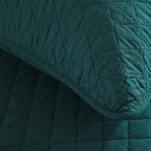Wistown Cotton King Bedspread Quilt Bedding Set, Turquoise Green | 3 Pieces Reversible Lightweight Soft Coverlets Comforters, All Seasons, Diamond Stitching Pattern - color: Turquoise Diamond Pattern, size: King (98 by108inch)