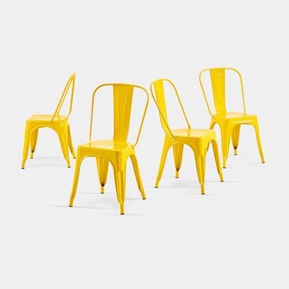 AC Pacific 18 Inch Seat Height Industrial Metal Dining Chairs, Stackable Kitchen or Bar Seat, Durable Modern Design, Versatile Accent Furniture, Set of 4, Yellow - color: Yellow, size: Set of 4