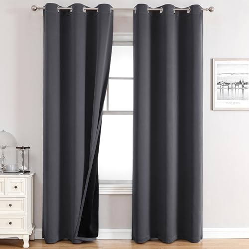 ChrisDowa 100% Blackout Curtains for Bedroom 84 Inches Long 2 Panels Set | 2 Thick Layers, Thermal Insulated, Light Blocking, Grommet, Window Treatment, Living Room Drapes, Dark Grey, 38 x 84 Inch - color: Dark Grey, size: 38"W x 84"L (Pack of 2)