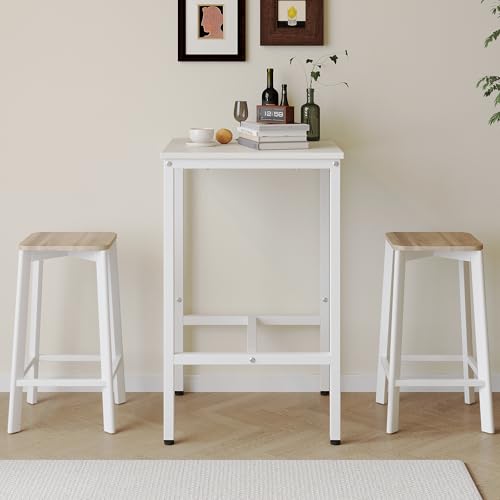 Lutown-Teen Square Bar Table, High Top Table - Industrial Metal Frame for Small Spaces & Narrow Kitchens, 23.6x23.6x36.9 in (LxWxH), Easy Assembly, White - color: White