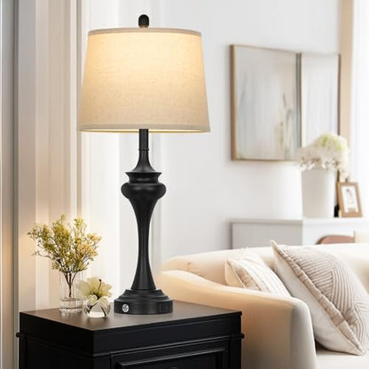 Rinweey 30 Inch Black Table Lamp Single, 3-Way Touch Control Bedside Lamp with USB A+C Ports, Modern Bedroom Lamps for Nightstand, Metal Living Room Lamps for Side Table Desk Office, Bulb Included - color: Black-30"H-1PK