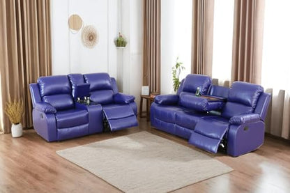A Ainehome Living Room Furniture Set Leather Recliner Sofa Set Loveseat Chair Furniture Sofa Set for Living Room/Small Space/Rv/House/Office/Theater Seating (A-Blue Leather, Sofa+Loveseat) - color: A-blue Leather, size: Sofa+Loveseat