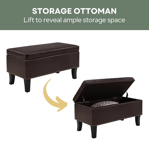 Convenience Concepts Designs4Comfort Winslow Storage Ottoman Bench 32" - Transitional Upholstered Footstool & Seat, for Living Room, Entryway, Hallway, & Bedroom, Espresso Vegan Leather - color: Espresso