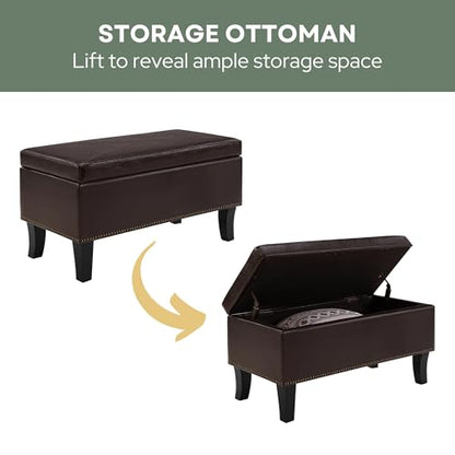 Convenience Concepts Designs4Comfort Winslow Storage Ottoman Bench 32" - Transitional Upholstered Footstool & Seat, for Living Room, Entryway, Hallway, & Bedroom, Espresso Vegan Leather - color: Espresso