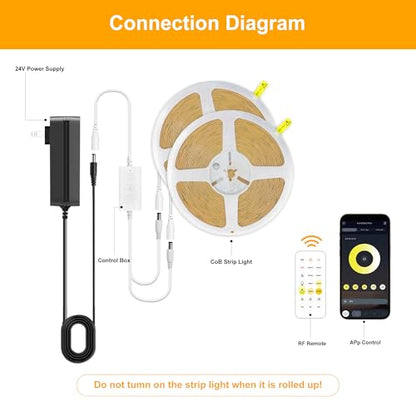 Pandery COB LED Strip Light,CCT Dimmable Strips Light,2700K-6500K,65ft/20m,8mm Wide,CRI90+ 24V LED Strips Kit with Bluetooth APP Control/Music Mode,for Bedroom,Kitchen,DIY Lighting - size: 65FT