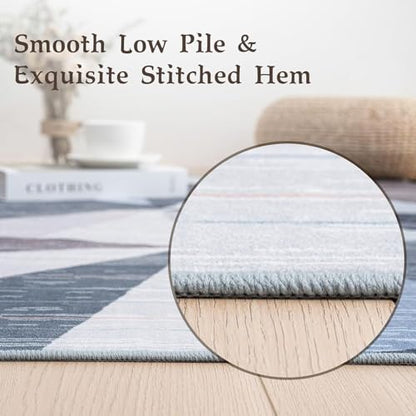 HOMFINE Washable Modern Area Rug - Geometry Style 4x6 Rugs for Living Room, Bedroom, Machine Washable Rug Soft Non Slip Non Shedding Area Rug - Blue, 4'x6' - color: Blue, size: 4'x 6'(Rectangular)