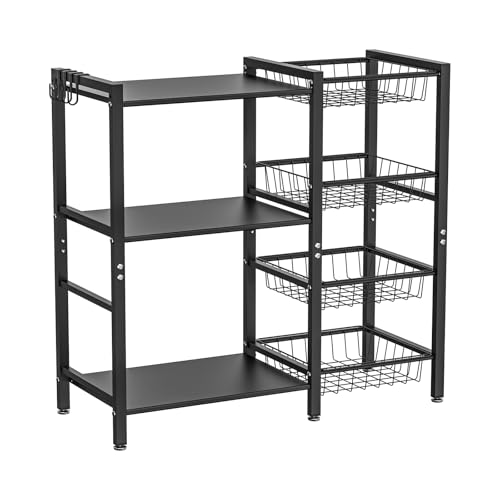 Hastatii Storage Rack Kitchen Baker's Rack - 3 Tiers 4 Baskets, Utility Coffee Bar, Air Fryer Stand with Steel Mesh Baskets