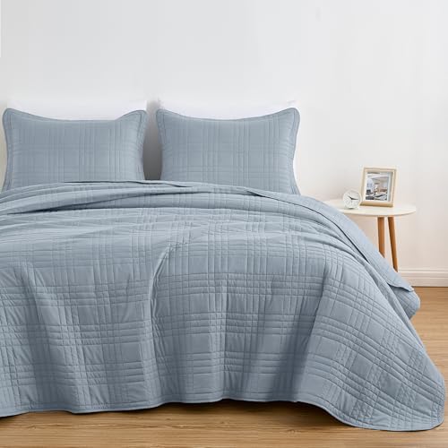 Chezmoi Collection Kingston Queen Size Bedspread Set, 3-Piece Cool Gray Oversized Quilted Microfiber Lightweight Bedspread Coverlet (100"x106") for All Seasons - color: Cool Gray, size: Queen
