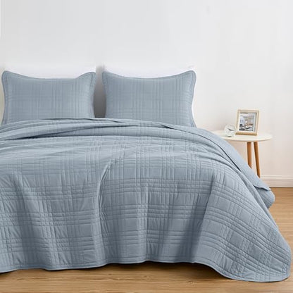 Chezmoi Collection Kingston Queen Size Bedspread Set, 3-Piece Cool Gray Oversized Quilted Microfiber Lightweight Bedspread Coverlet (100"x106") for All Seasons - color: Cool Gray, size: Queen