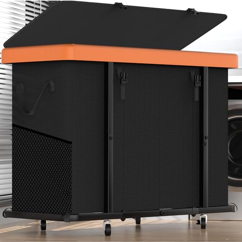 Laundry Basket with Wheels, 300L Leather Patchwork Laundry Sorter 4 Section | Sturdy Metal Frame, Removable Washable Bag, Tall Clothes Sorter for Bedroom - Black - color: Black, size: 4 Section-300L
