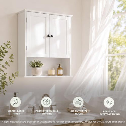 Bathroom Wall Cabinet, White 30" x 24" Wall Mounted Medicine Cabinet, Over Toilet Storage Hanging Cabinet Adjustable Shelves Cupboard with Large Space for Laundry Room, Bedroom, Kitchen, Entryway - size: 29.5"x 23.6"x 8.3"-white