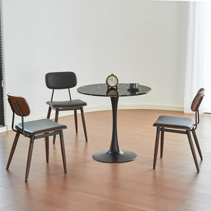 Round Dining Tulip Table 24" (Faux Marble Black) | with Thickened Tabletop & Metal Pedestal, Circle Bistro Table for Kitchen, Small Places, Living Room, Cafe - color: Faux Marble Black, size: 24"