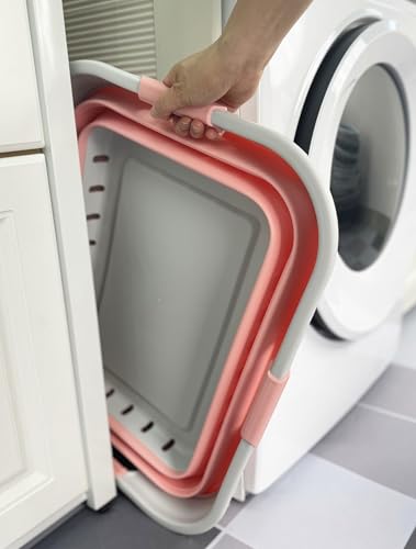 SAMMART 42L (11 gallon) Collapsible Plastic Laundry Basket - Foldable Pop Up Storage Container/Organizer - Space Saving Hamper/Basket (1, Grey/Quartz Pink) - color: Grey/Quartz Pink