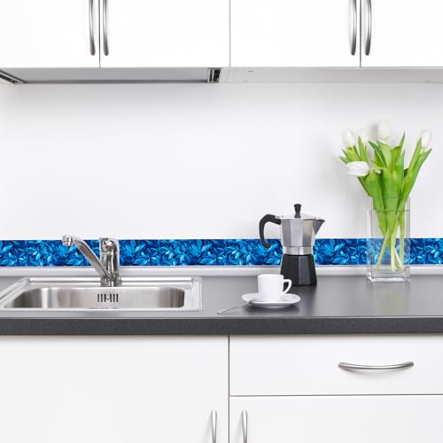 HOMETITUTE Peel and Stick Wallpaper Border 4x196in Blue Leaf Pattern | Blue Leaf wall trim, nature look, ceiling edge decor, door frame accent, mirror border, for smooth indoor surfaces - color: Wall border decoration#17