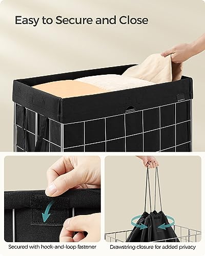 SONGMICS Laundry Hamper, Collapsible, 29 Gal. (110L) | Laundry Basket, Clothes Hamper, Black and Silver, STOUT Collection ULCB111B01 - color: Silver + Classic Black, size: 110 L
