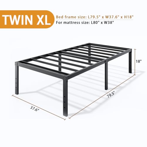 LUMUNANCE Metal Bed Frame Twin XL Size - 18 Inch Heavy-Duty Platform Bed Frame No Box Spring Needed, Easy Assembly, Noise-Free, Sturdy Mattress Foundation, Underbed Storage Space - size: Twin XL, style: 18 Inch