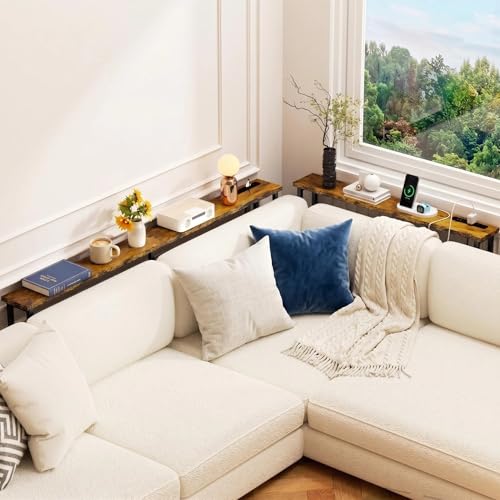 GRLEAF 39 Inch Narrow Sofa Table with Power Outlet, Extra Long Console Table Behind Couch Table with Charging Station, Skinny Entryway Table Thin Table for Living Room, Narrow Spaces (Rustic Brown)