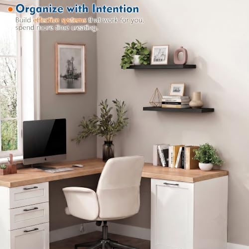 Harwaya 24 Inch Floating Shelves, Black Bedroom Floating Shelf for Wall | Wall Mounted Storage Shelves for Bedroom Bathroom Kitchen Office Living Room Books Plants - color: Black