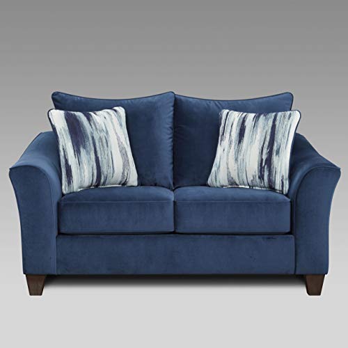 Roundhill Furniture Camero Fabric Pillowback 2-Piece Living Room Set, Navy Blue - color: Navy Blue