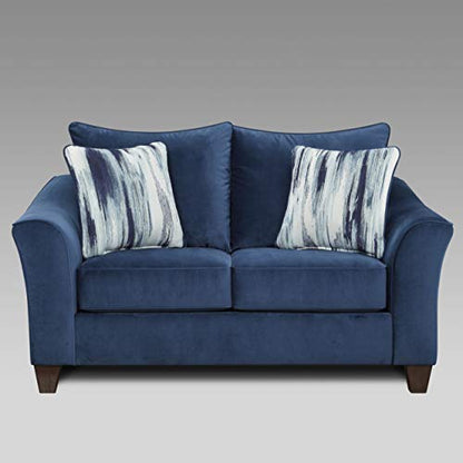 Roundhill Furniture Camero Fabric Pillowback 2-Piece Living Room Set, Navy Blue - color: Navy Blue