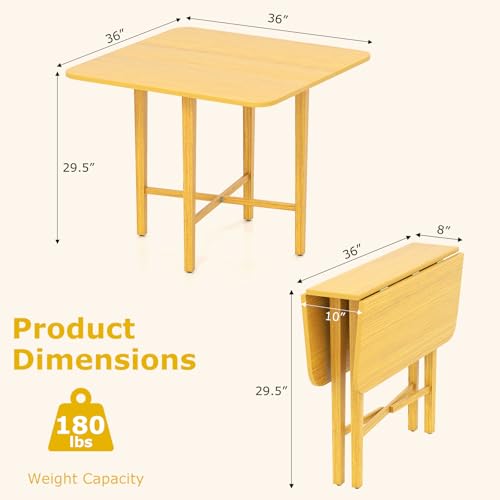 Giantex 36" Folding Dining Table for 2-4, Extendable Drop Leaf Kitchen Table with Solid Rubber Wood Frame, Space-Saving Dinner Table for Small Space, Living Dining Room, Dinette, Natural - color: Natural