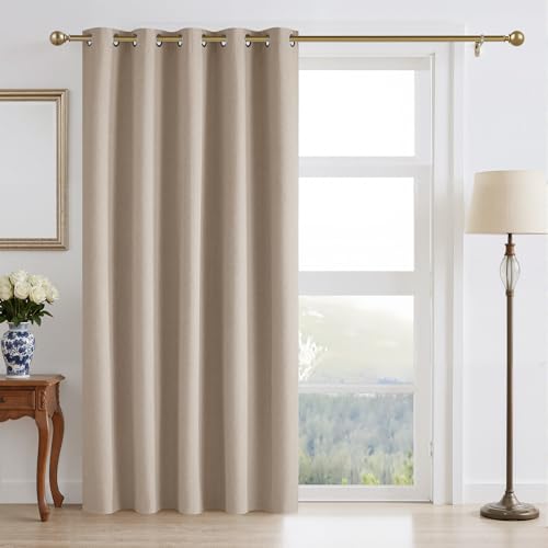 RYB HOME Mocha 100% Blackout Sliding Door Curtain Single Panel 96 inch Long | Linen Blackout Drape, Privacy Protection, Thermal Insulated, Bedroom Patio Grommets Room Divider, W60 x L96, 1 Panel - color: Mocha, size: 60"W x 96"L (Pack of 1)