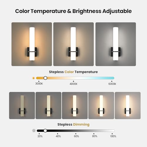 AIJIASI Black Battery Operated Wall Sconces Set of 2, 10000mAh Rechargeable Wireless Wall Sconce with Remote Control, 3000K-6000K Dimmable LED Wall Lights for Living Room Bedroom Hallway 15 Inch - color: Black, size: Battery Operated (15in-2pcs)