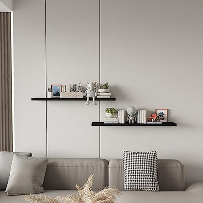 SAUMONIERES Floating Wall Shelves for Bedroom Bathroom Wall Mounted Solid Wood 36 Inches Long Shelf Set of 2, Black Floating Shelves - color: Black, size: 36 Inch-2 shelves