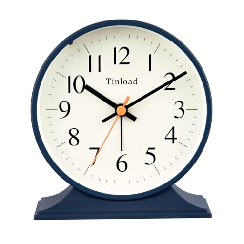 4.5"Retro Analog Alarm Clock,Vintage decor , Super Silent Non Ticking Small Clock with Manual Light, Snooze, Battery Operated, for Bedroom, Living Room, Office,Nightstand, Bedside, Desk ,Table(Blue) - color: V2-blue