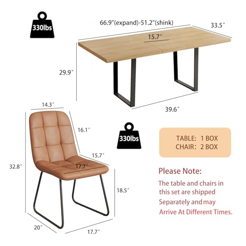 Mid-Century Extendable Dining Table Set, 51"-67", 6 Upholstered Chairs - color: Table With 6 Brown Chairs-b, size: 51"-67"