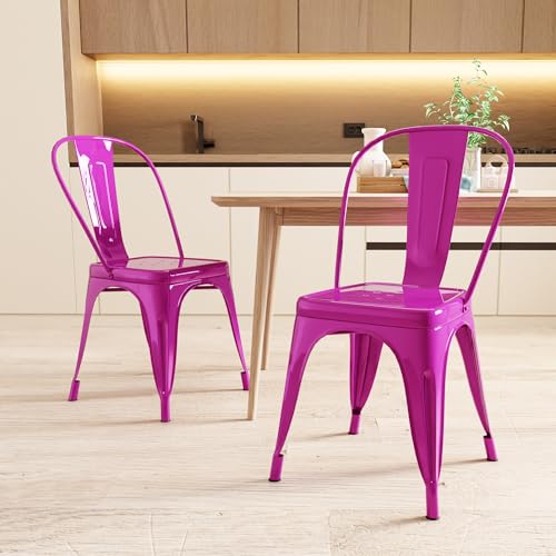 AC Pacific 18 Inch Seat Height Industrial Metal Dining Chairs, Stackable Kitchen or Bar Seat, Durable Modern Design, Versatile Accent Furniture, Set of 2, Purple - color: Purple, size: Set of 2