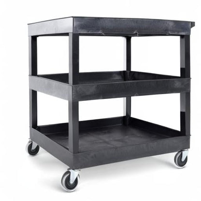 Tubstr 3-Tier Rolling Utility Cart with Wheels | Supports 300 lbs. Total | Heavy-Duty Capacity for Garage Storage, Office Spaces, & Kitchen Use | Durable Tool Cart with Locking Wheels (Gray, 32 x 18) - color: Gray