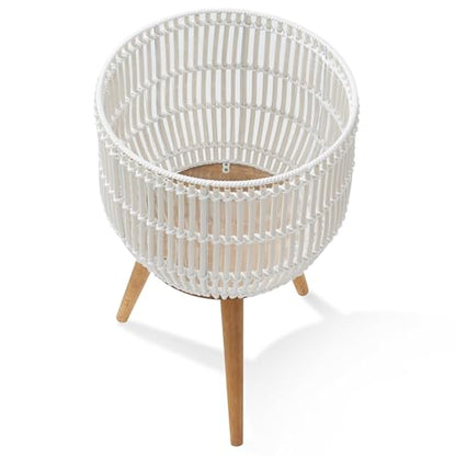 Casafield Indoor Planter with Stand, White Floor Planter with Wood Legs, Large Plant Pot Cover with Liner for Houseplants, Flower Pots and Trees - color: White With Natural Legs