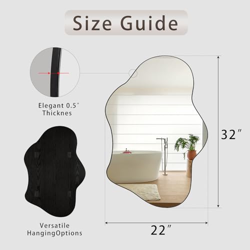 Irregular Wall Mirror, 22"x32" Wavy Cloud Bathroom Vanity Mirrors | Unique Asymmetrical Abstract Mirror with Tempered Glass for Bedroom, Living Room, Entryway, Hallway, Cloakroom - size: 32"L x 22"W