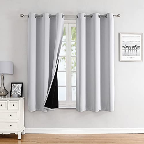 ChrisDowa 100% Blackout Curtains for Bedroom 63 Inches Long 2 Panels Set | 2 Thick Layers, Thermal Insulated, Light Blocking, Grommet, Window Treatment, Living Room Drapes, Greyish White, 38 x 63 Inch - color: Greyish White, size: 38"W x 63"L (Pack of 2)