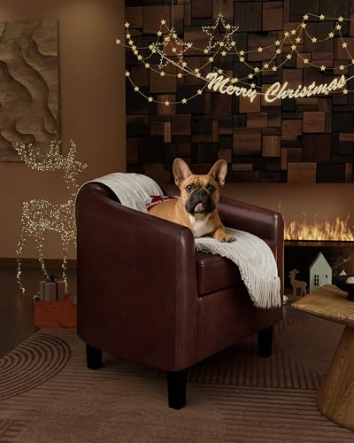 Leather Accent Chair, PU Leather Barrel Chairs, Comfy Round Club Armchair with Soft Cushion for Living Room, Bedroom, Reading, Waiting Room, Brown - color: Brown