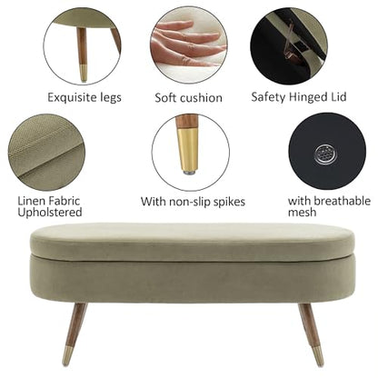 IAFIKE Oval Storage Bench 43.5" Ottoman Bench Upholstered Boucle Fabric Footrest Bench with Golden Metal Legs End of Bed for Bedroom, Living Room, Entryway,Bed Side (Green) - color: Green