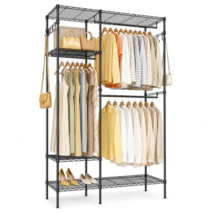 Clothes Rack with Adjustable Wire Shelves & Hanging Rods, Black | Portable Clothing Garment Rack for Hanging Clothes, Freestanding Closet Organizer, Heavy Duty, Max Load 700Lbs - color: Black